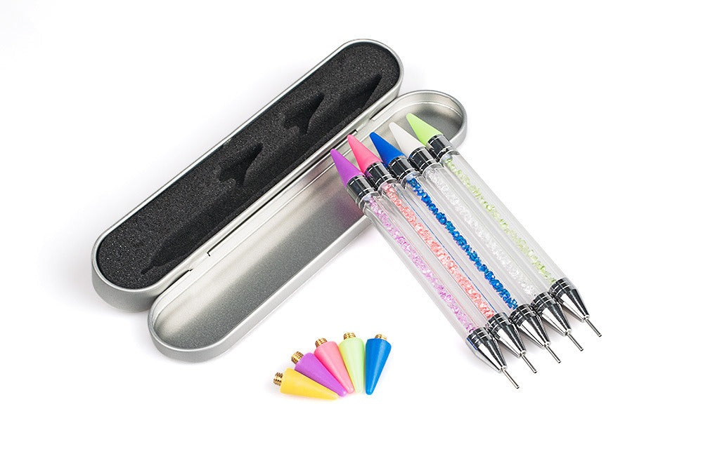 Dual-Ended Rhinestone Picker & Nail Art Dotting Pen – Crystal Wax Pen with Metal Storage Case
