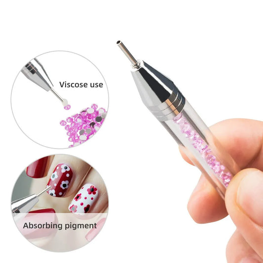 Dual-Ended Rhinestone Picker & Nail Art Dotting Pen – Crystal Wax Pen with Metal Storage Case