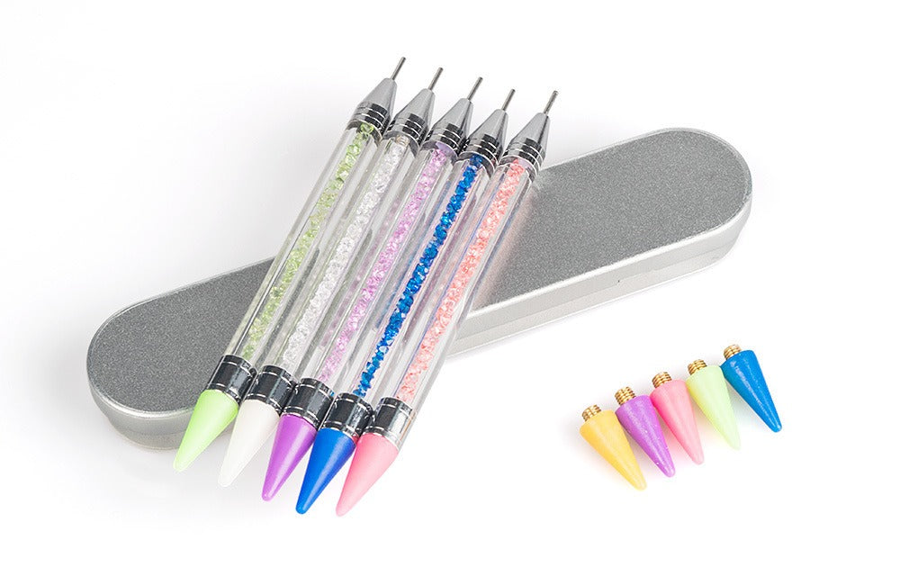 Dual-Ended Rhinestone Picker & Nail Art Dotting Pen – Crystal Wax Pen with Metal Storage Case