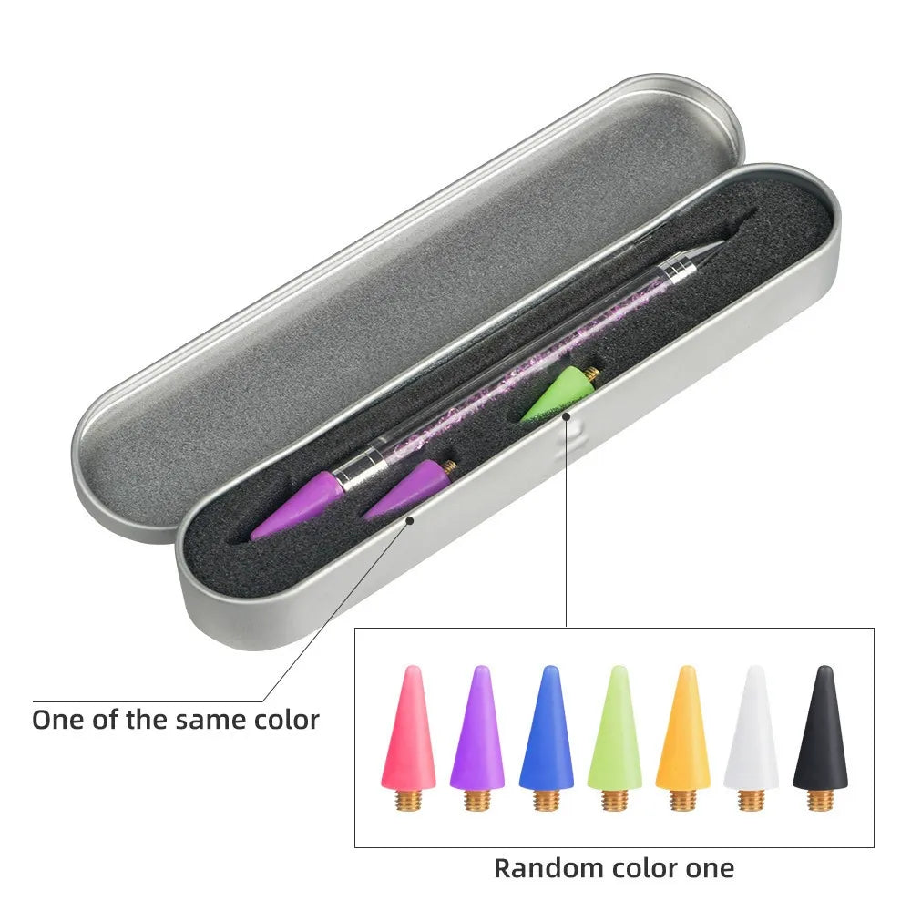 Dual-Ended Rhinestone Picker & Nail Art Dotting Pen – Crystal Wax Pen with Metal Storage Case