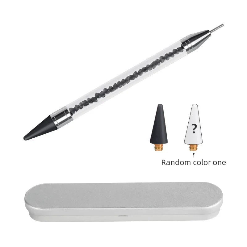 Dual-Ended Rhinestone Picker & Nail Art Dotting Pen – Crystal Wax Pen with Metal Storage Case