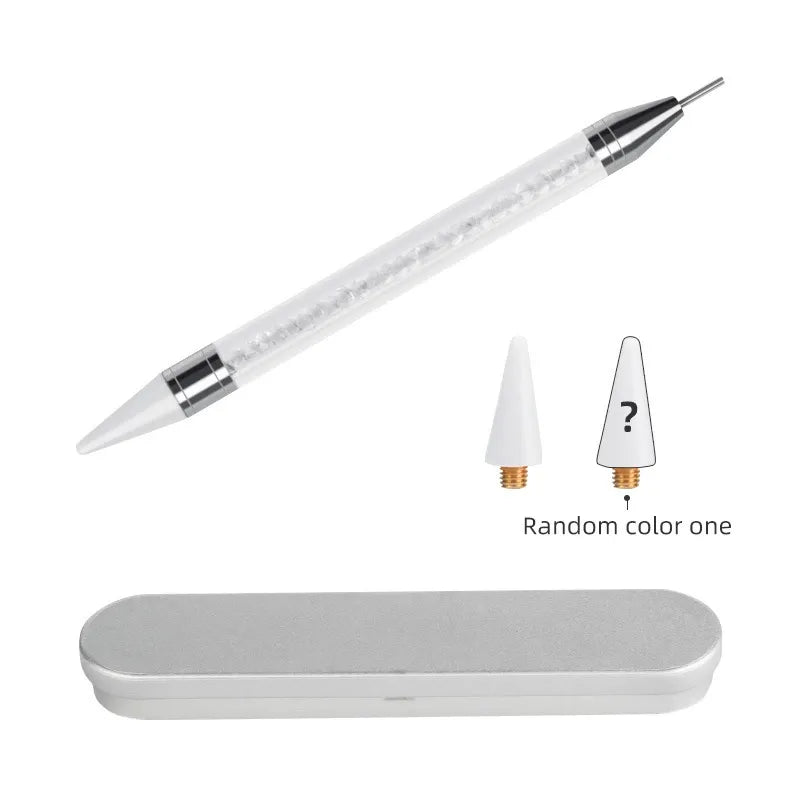 Dual-Ended Rhinestone Picker & Nail Art Dotting Pen – Crystal Wax Pen with Metal Storage Case