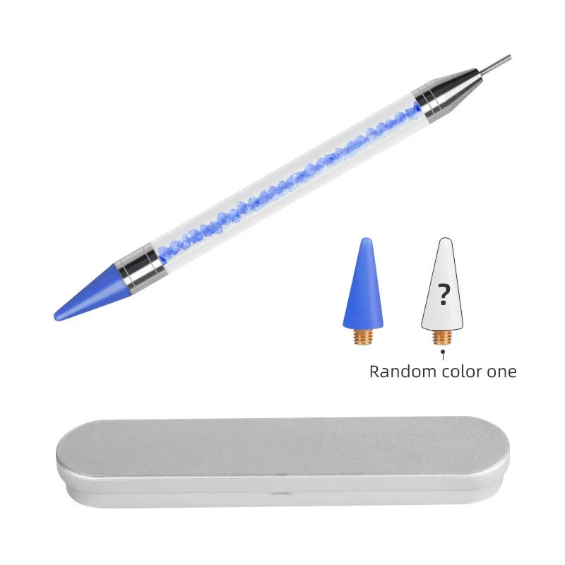 Dual-Ended Rhinestone Picker & Nail Art Dotting Pen – Crystal Wax Pen with Metal Storage Case