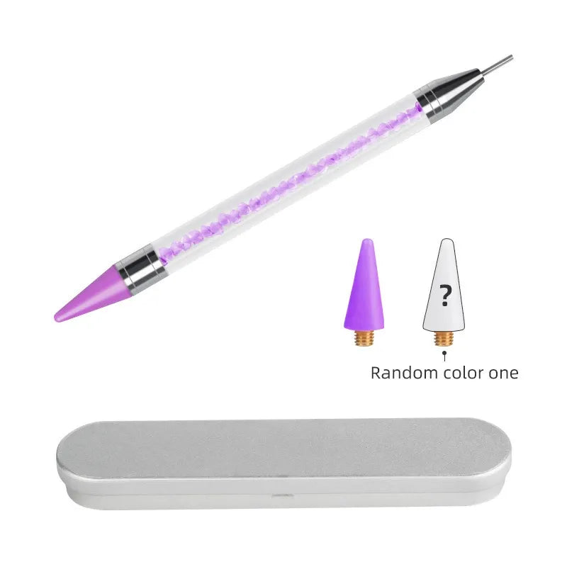 Dual-Ended Rhinestone Picker & Nail Art Dotting Pen – Crystal Wax Pen with Metal Storage Case