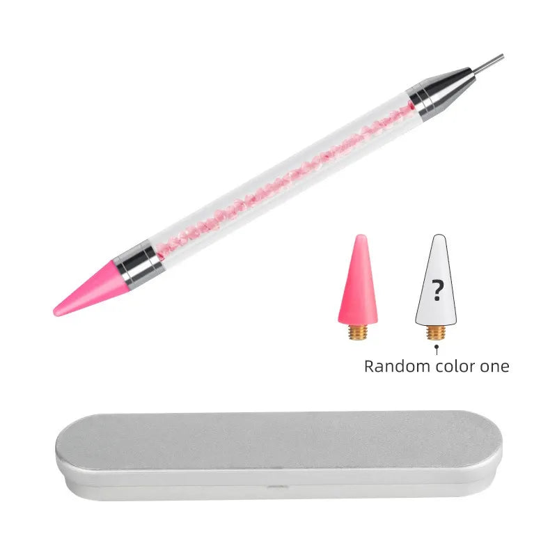 Dual-Ended Rhinestone Picker & Nail Art Dotting Pen – Crystal Wax Pen with Metal Storage Case