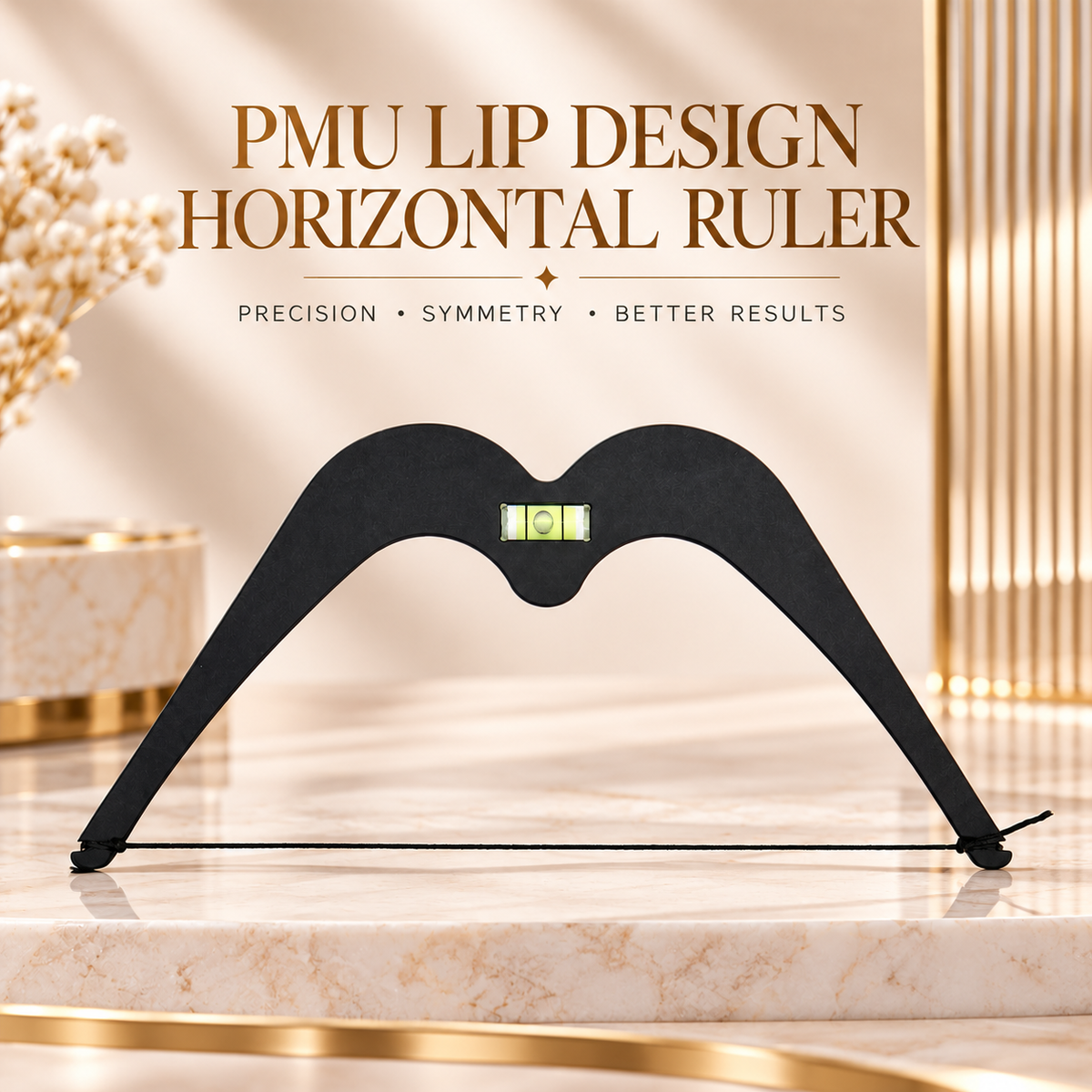 Professional PMU Lip Mapping Ruler with Bubble Level – Metal Lip Symmetry Design Tool