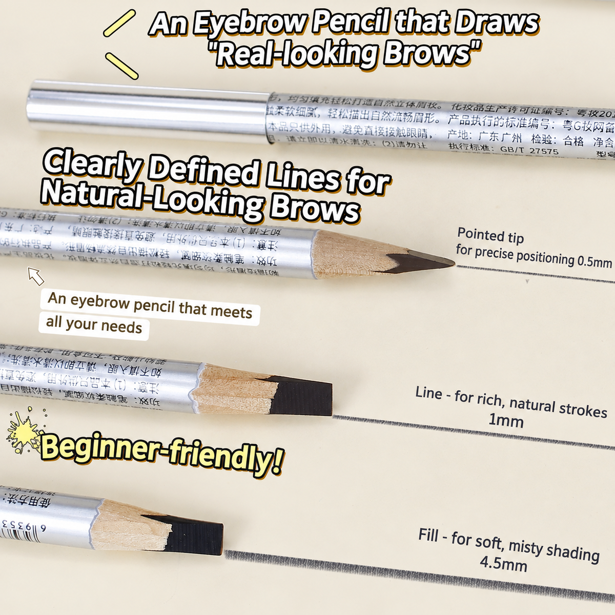 BBM Natural Lightweight Hard-Core Chisel Eyebrow Pencil – Waterproof Brow Mapping & Makeup Pencil – 12PCS/Pack