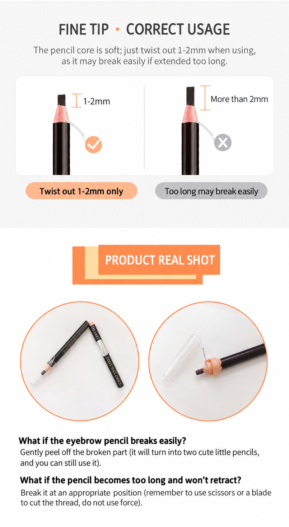 NILAI 1818 Professional Pull-String Eyebrow Pencil – Waterproof Flat-Tip Brow Mapping & Makeup Pencil - 12PCS/PACK