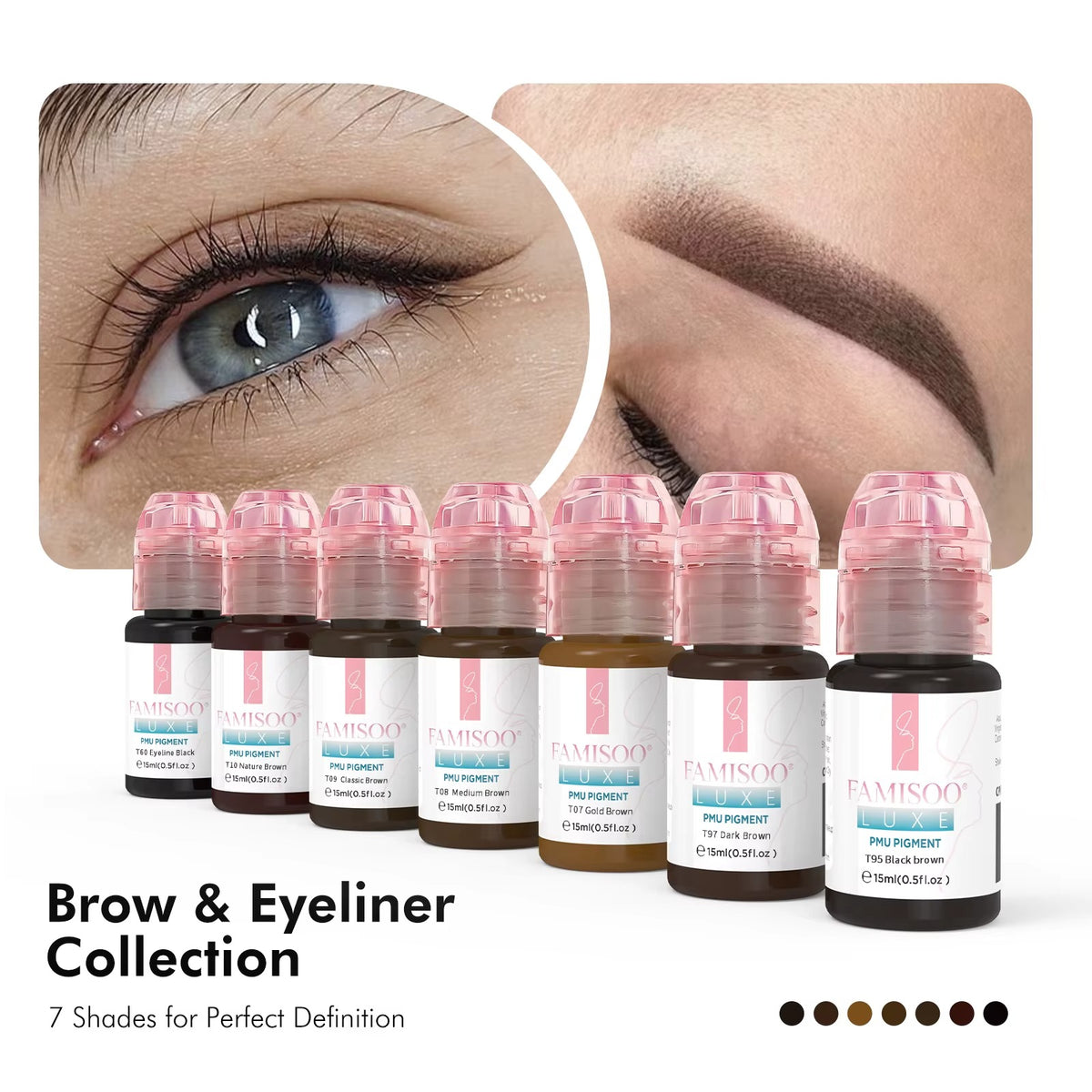 FAMISOO® LUXE 15ml Brow & Eyeliner PMU Pigment – 13 Liquid & Cream Colors for Nano Brows & Microblading