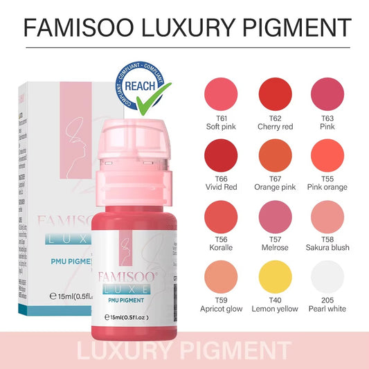 FAMISOO® LUXE Rose 15ml Liquid Lip PMU Pigment – 12 Colors for Lip Blush