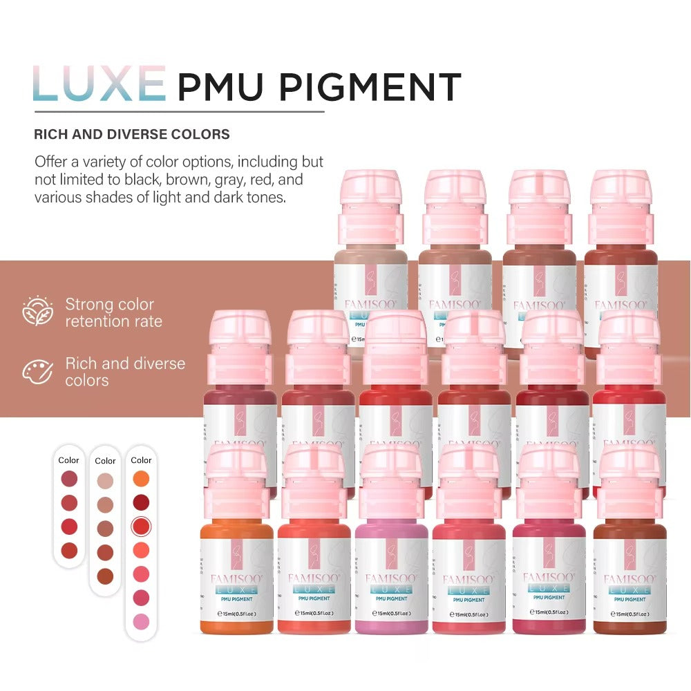 FAMISOO® LUXE Rose 15ml Liquid Lip PMU Pigment – 12 Colors for Lip Blush