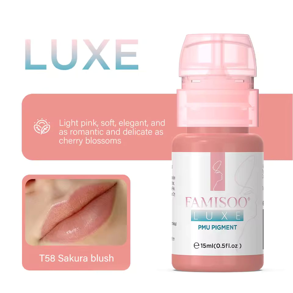 FAMISOO® LUXE Rose 15ml Liquid Lip PMU Pigment – 12 Colors for Lip Blush
