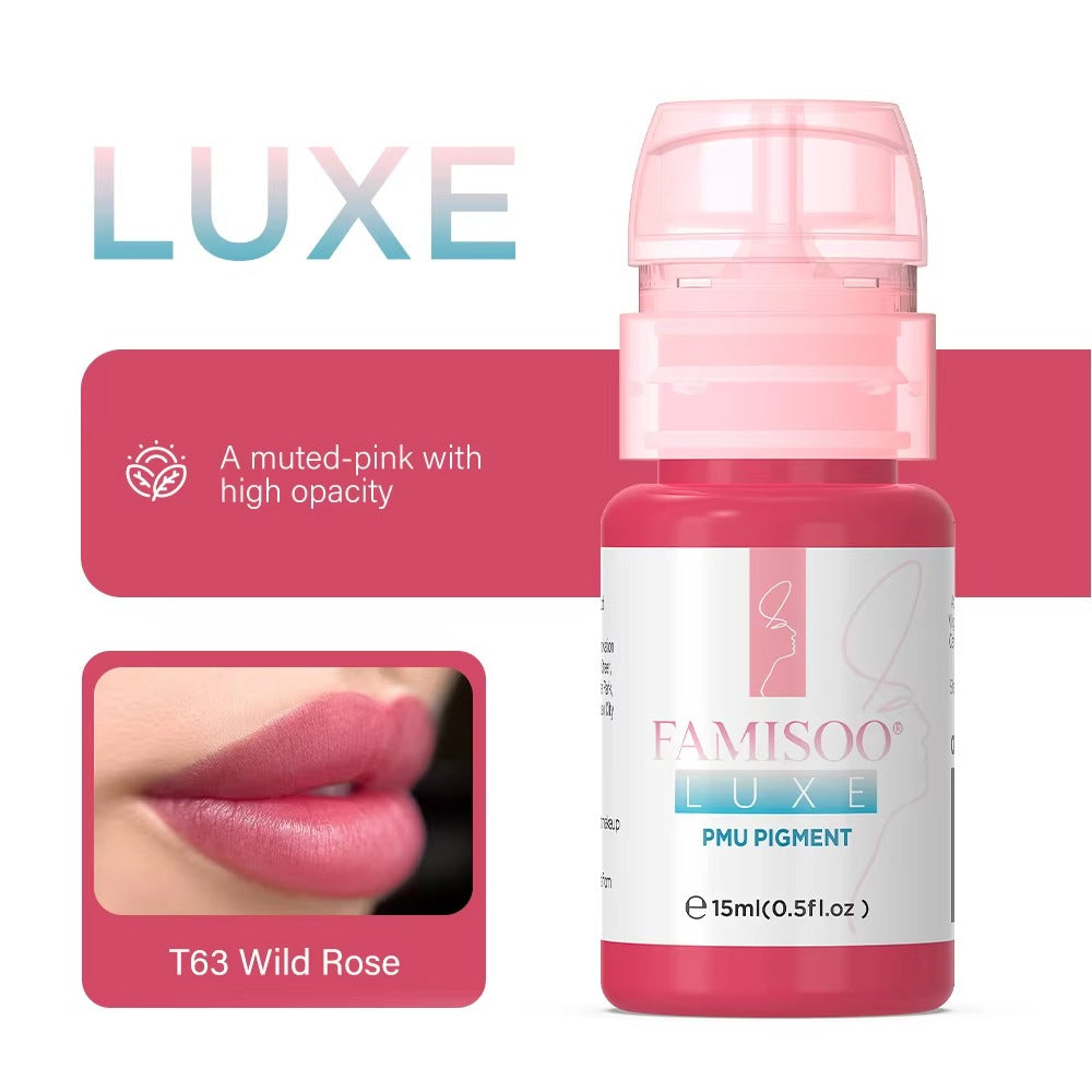 FAMISOO® LUXE Rose 15ml Liquid Lip PMU Pigment – 12 Colors for Lip Blush