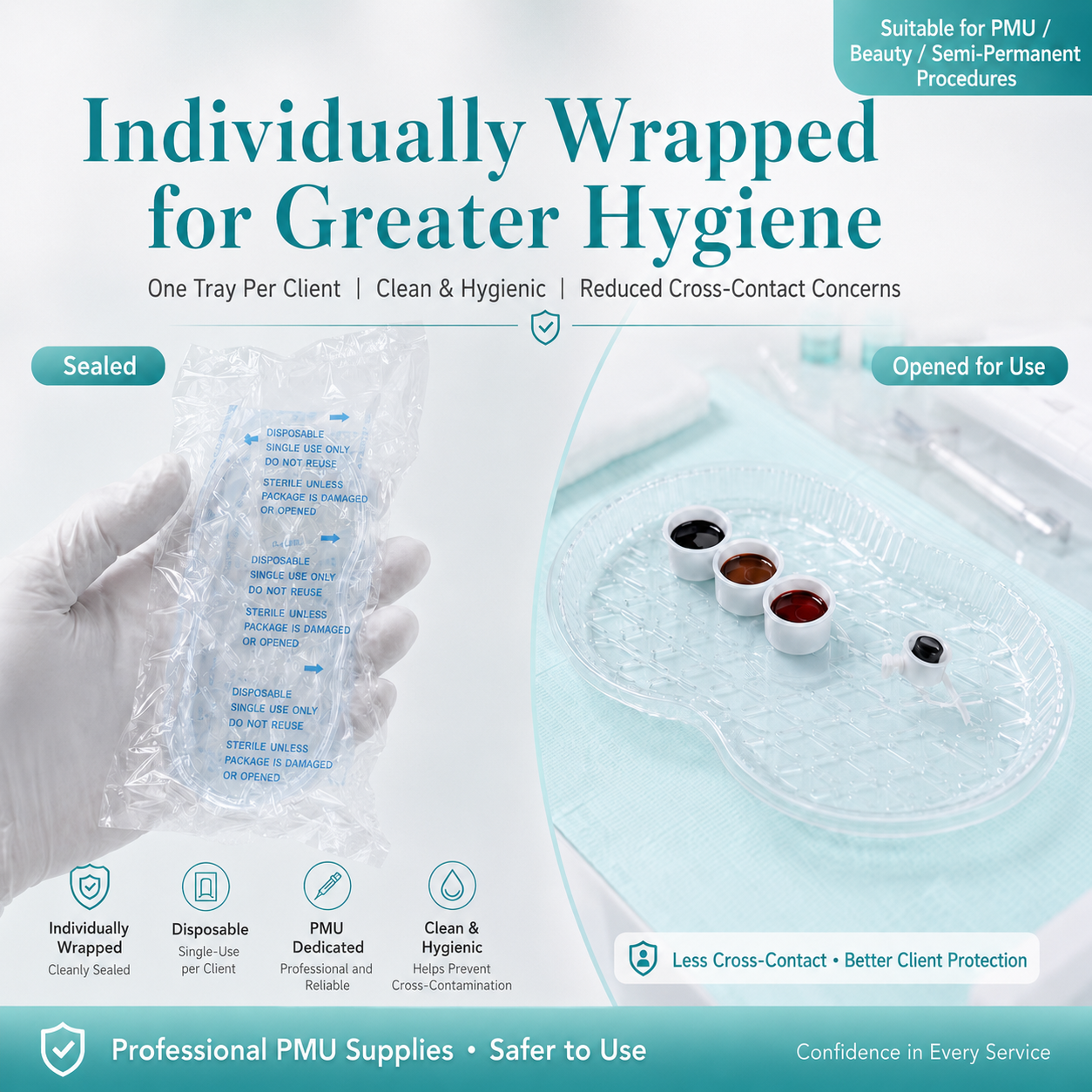 Disposable PMU Tray – Individually Wrapped Hygienic Kidney-Shaped Tray for PMU, Tattoo & Beauty Procedures