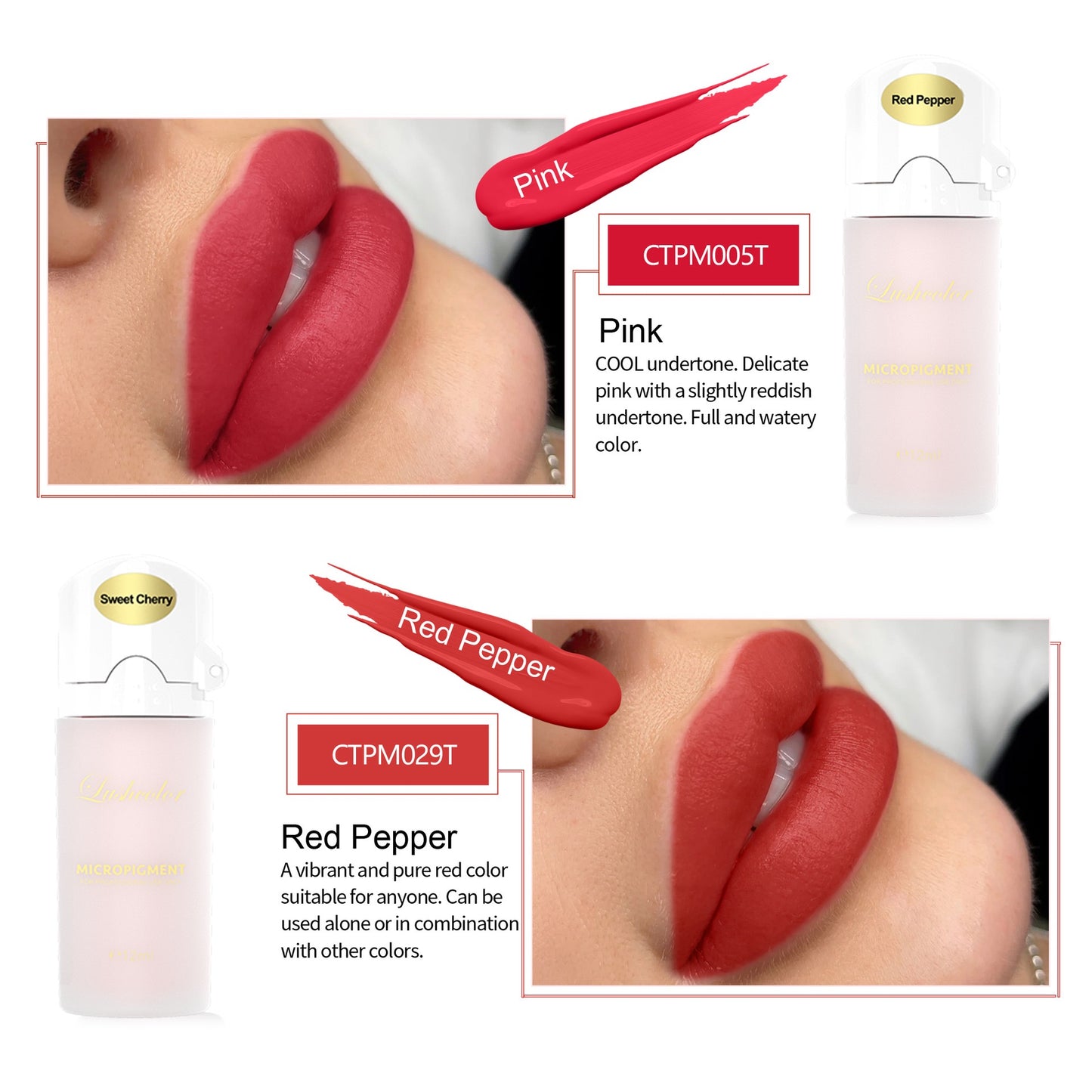 Lushcolor Red Pepper (Y) – Vibrant Warm Red Lip Blush PMU Pigment | 12ml