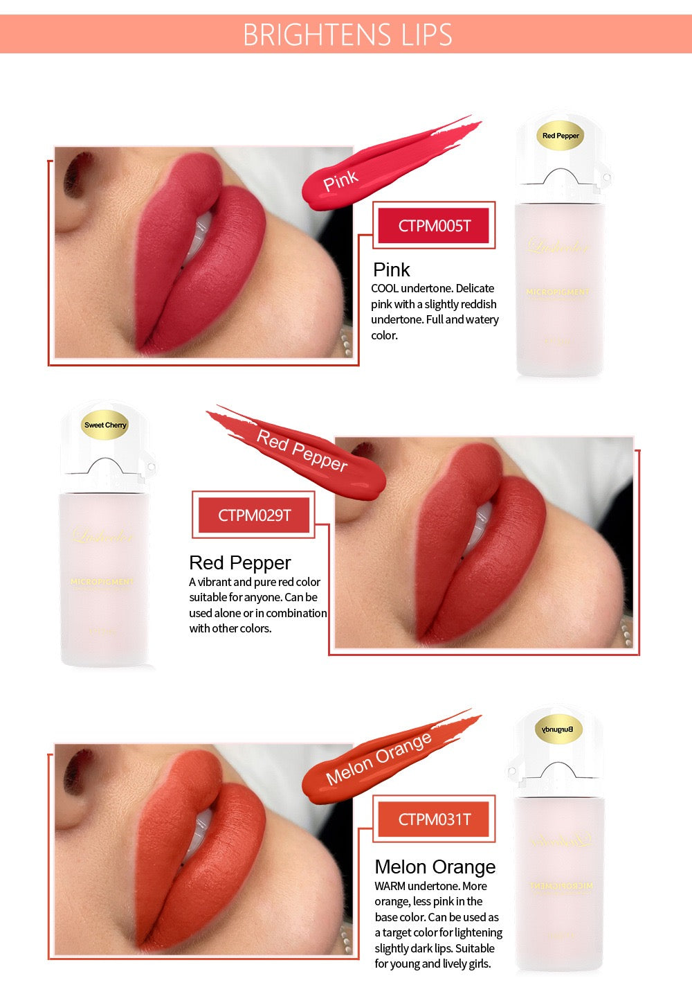 Lushcolor Red Pepper (Y) – Vibrant Warm Red Lip Blush PMU Pigment | 12ml