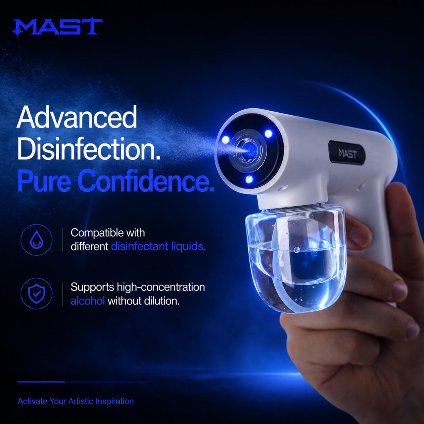 MAST Mini Disinfection Spray Gun | Portable UV Blue Light Cleaning Spray Tool for Tattoo Studio & Professional Workspaces