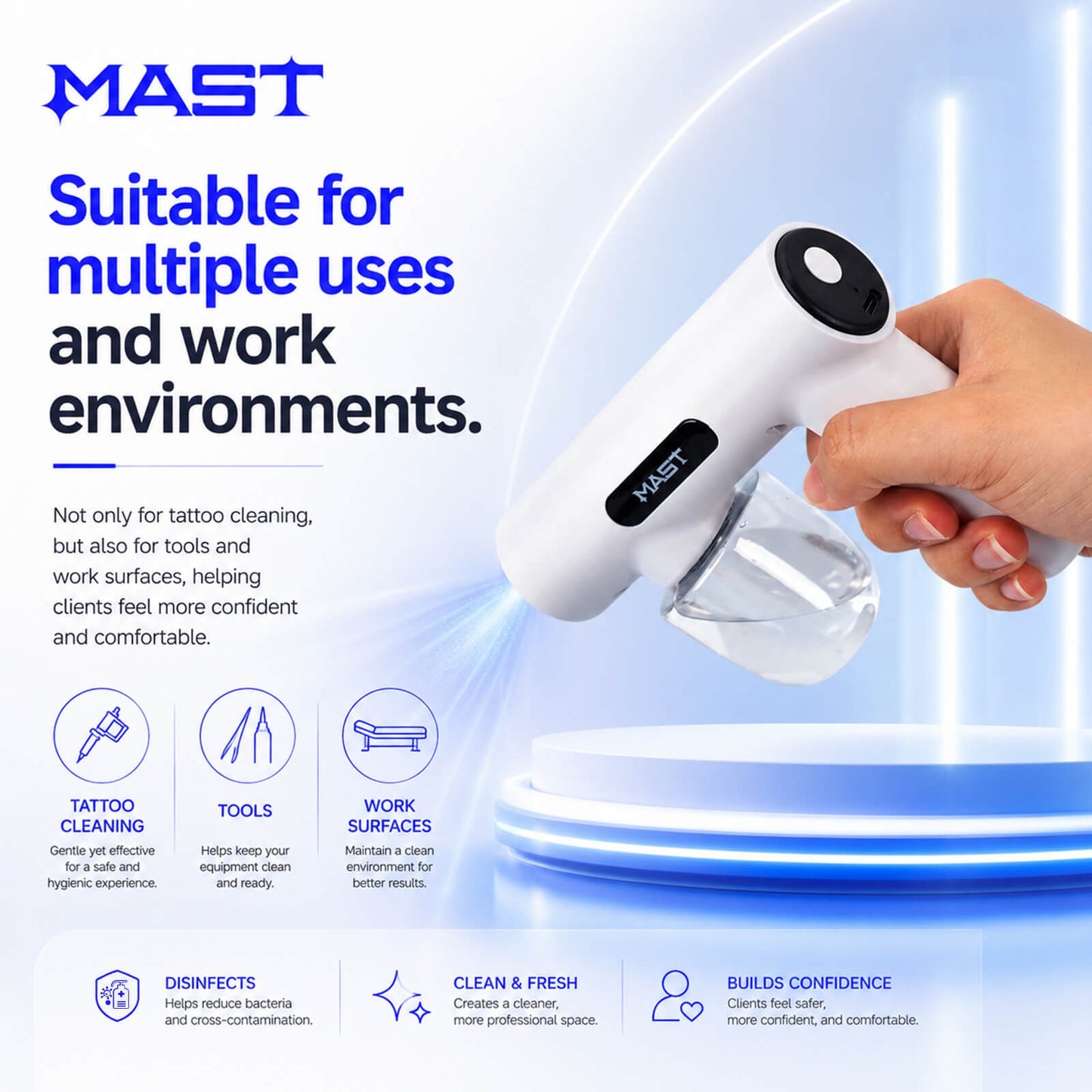 MAST Mini Disinfection Spray Gun | Portable UV Blue Light Cleaning Spray Tool for Tattoo Studio & Professional Workspaces