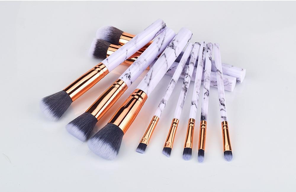 Marble Pattern Makeup Brush Set – 10pcs Professional Cosmetic Brush Kit