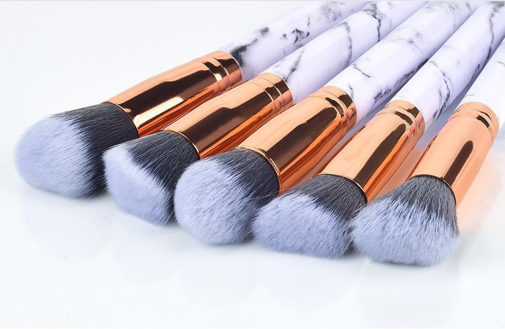 Marble Pattern Makeup Brush Set – 10pcs Professional Cosmetic Brush Kit