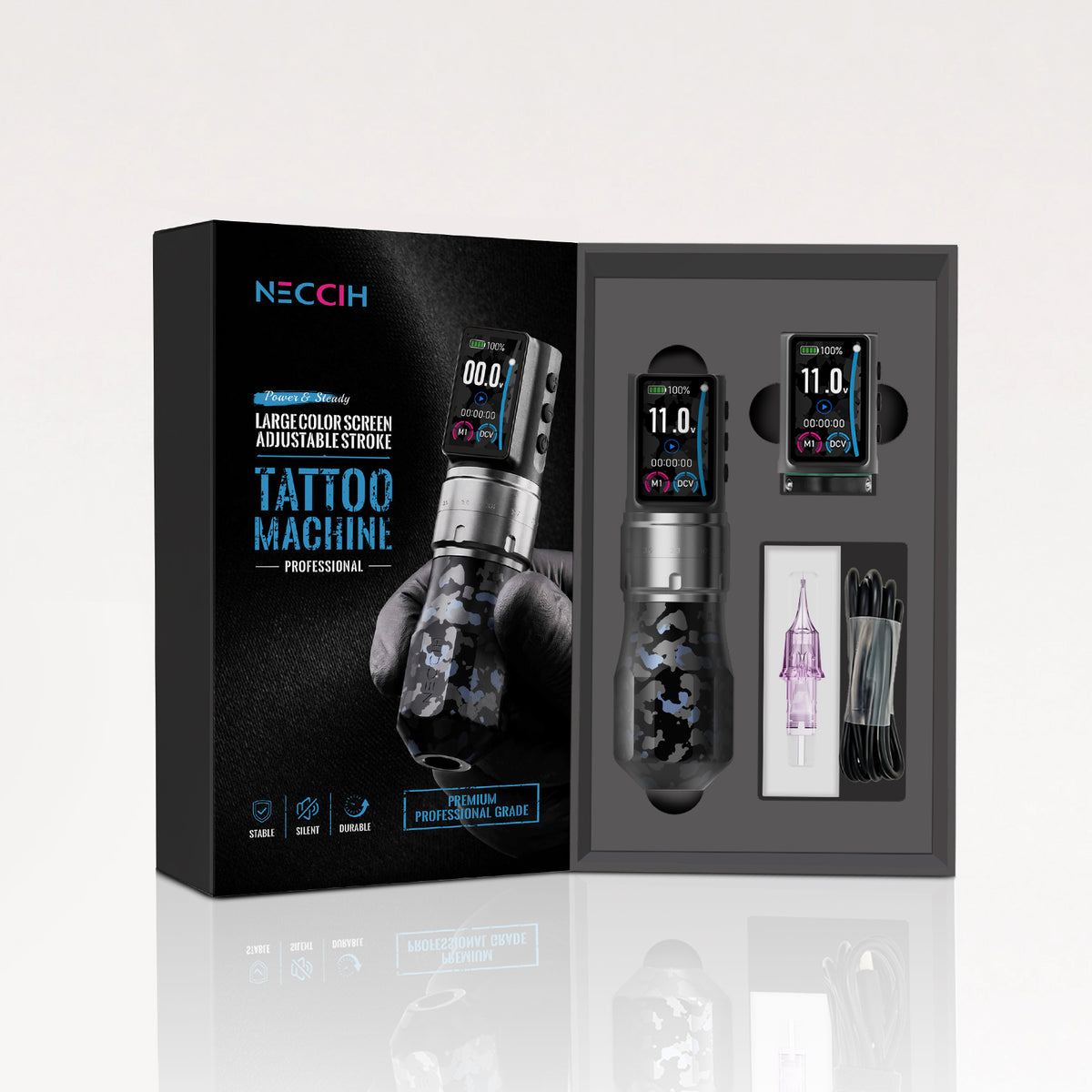 NECCIH CHROMASTRIKE Wireless Tattoo Machine – Adjustable Stroke, Dual 1800mAh Batteries