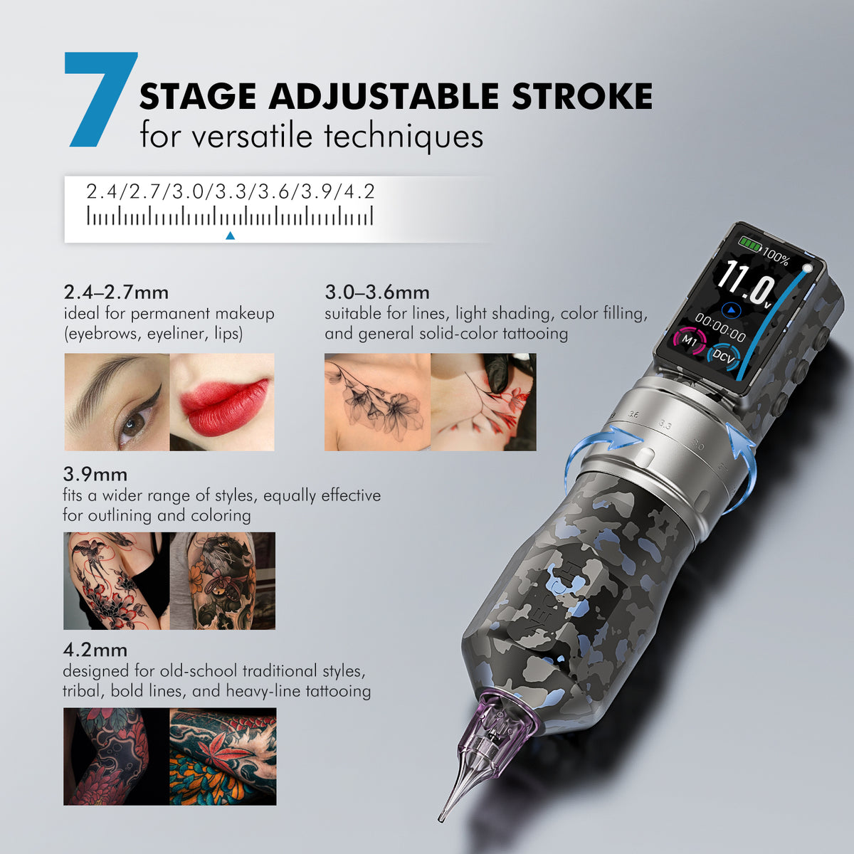 NECCIH CHROMASTRIKE Wireless Tattoo Machine – Adjustable Stroke, Dual 1800mAh Batteries