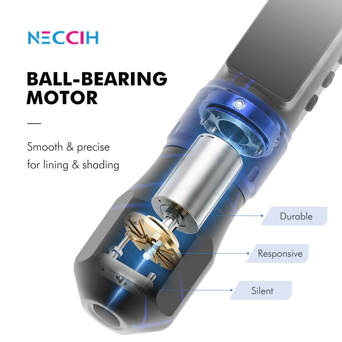 NECCIH CHROMASTRIKE Wireless Tattoo Machine – Adjustable Stroke, Dual 1800mAh Batteries