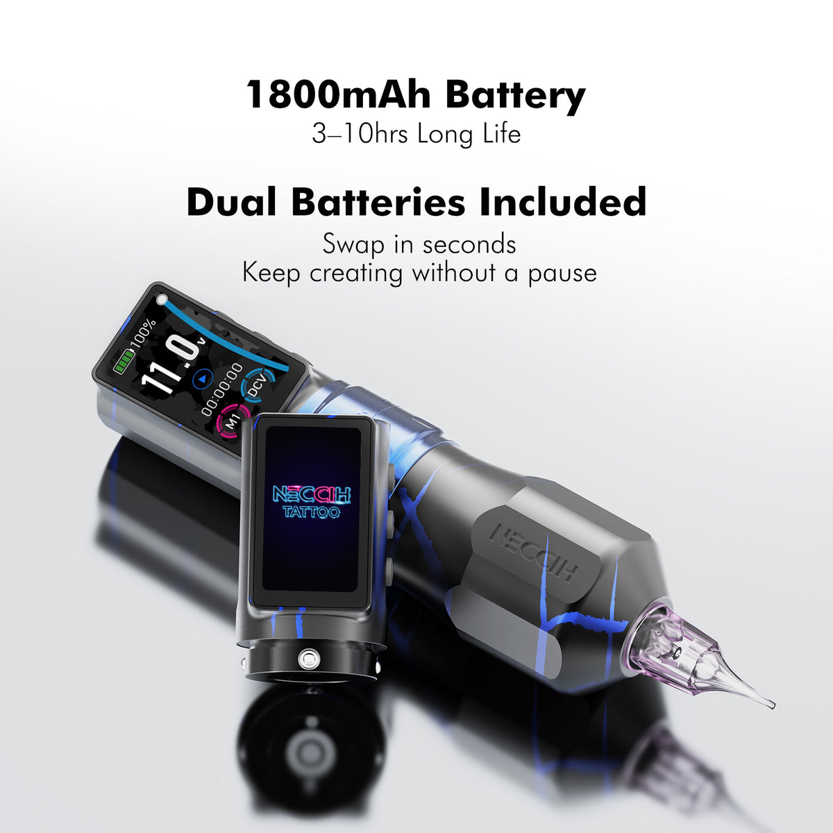 NECCIH CHROMASTRIKE Wireless Tattoo Machine – Adjustable Stroke, Dual 1800mAh Batteries