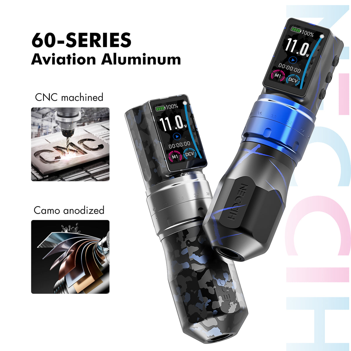 NECCIH CHROMASTRIKE Wireless Tattoo Machine – Adjustable Stroke, Dual 1800mAh Batteries