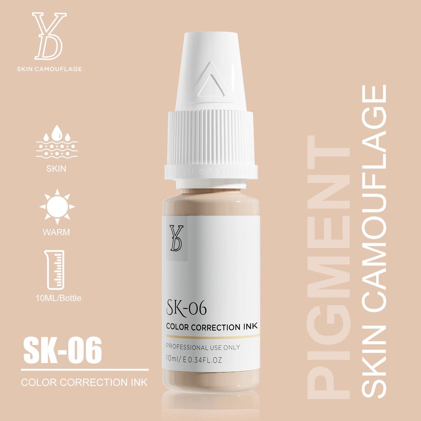 SK-06 YD Skin Camouflage Pigment 10ml – Light-Medium Warm Beige Color Correction Ink