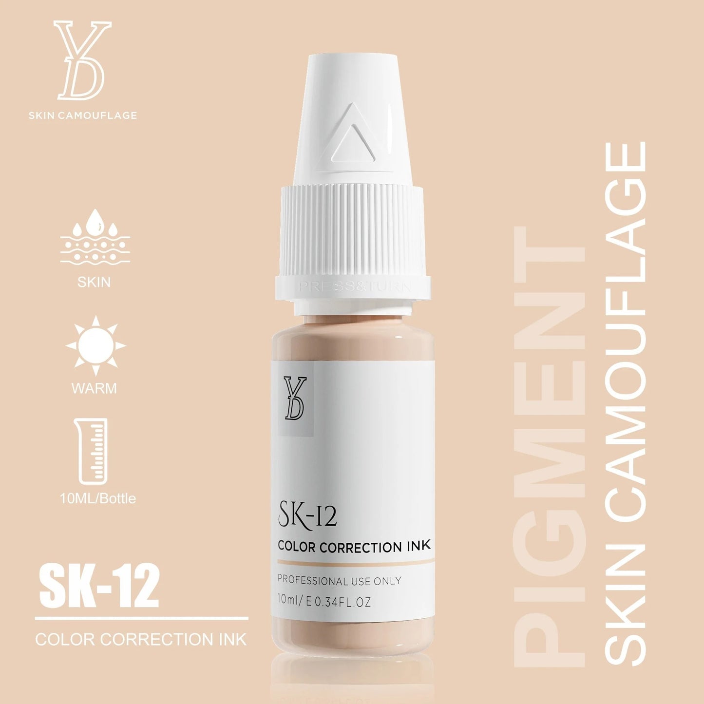 SK-12 YD Skin Camouflage Pigment 10ml – Medium Warm Peach Beige Color Correction Ink