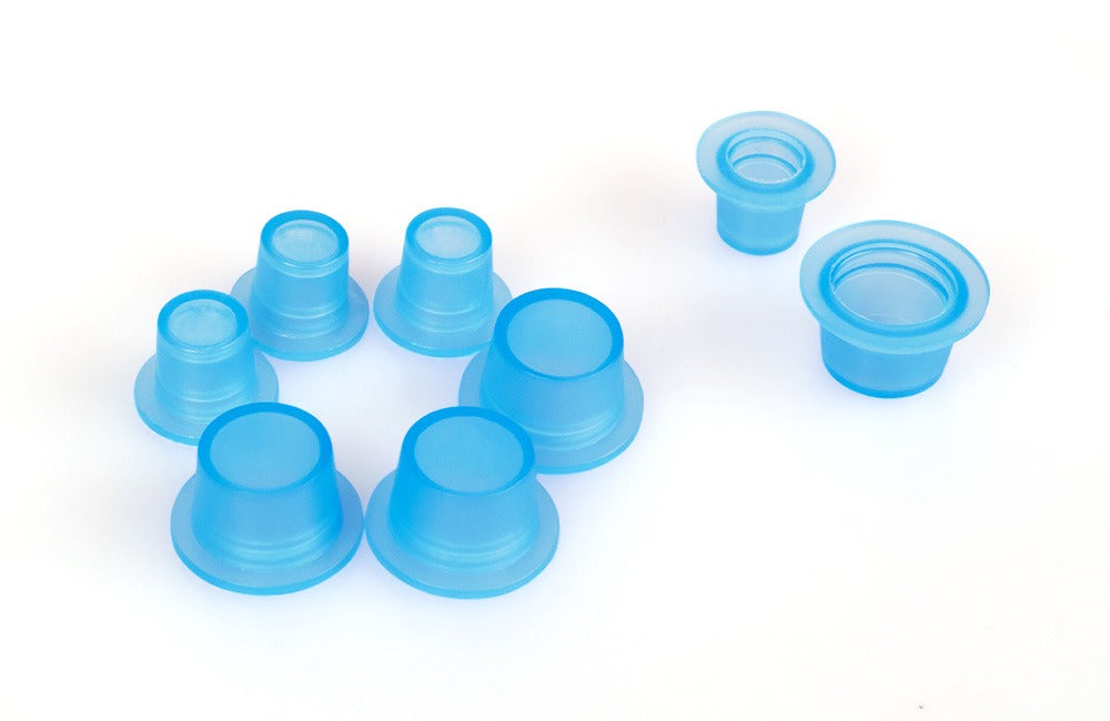 Soft Silicone Blue Flat-Bottom Pigment Cups – Small & Large PMU Ink Cups