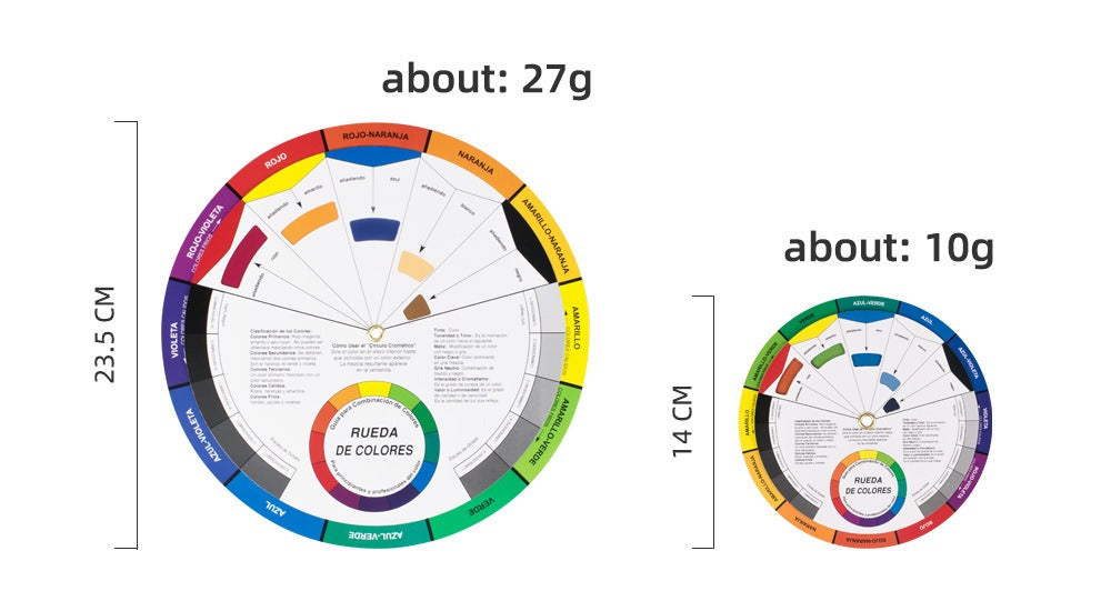 Spanish Color Wheel Mixing Guide – 14cm / 23.5cm Artist Color Theory & Pigment Reference Card