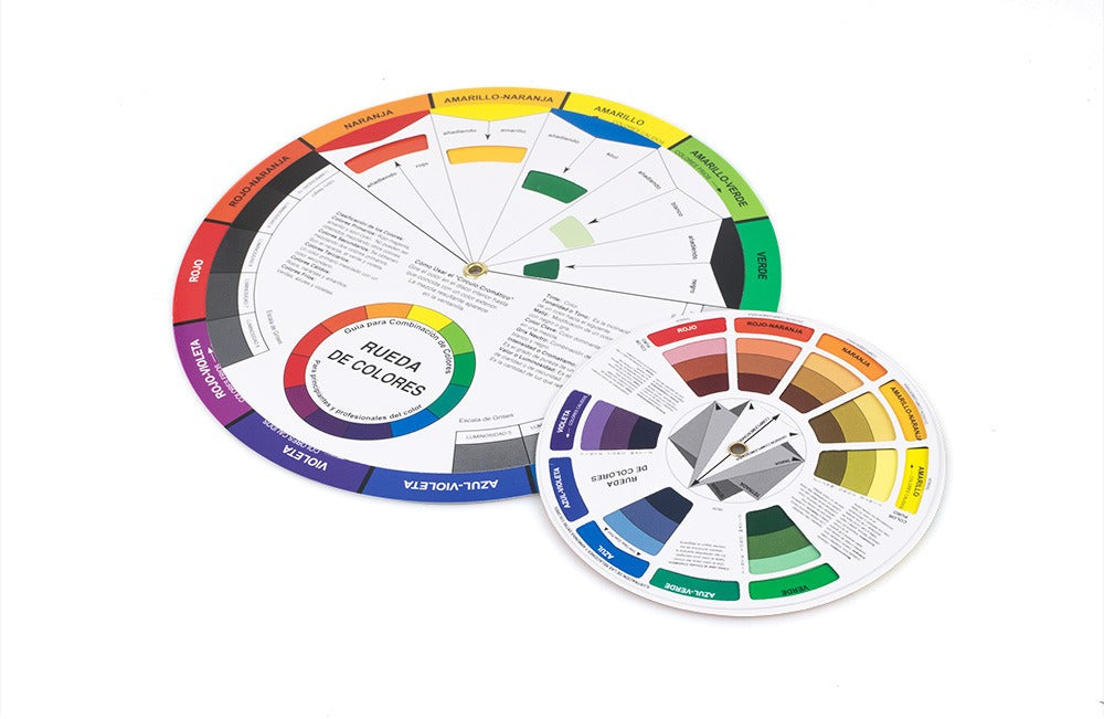 Spanish Color Wheel Mixing Guide – 14cm / 23.5cm Artist Color Theory & Pigment Reference Card