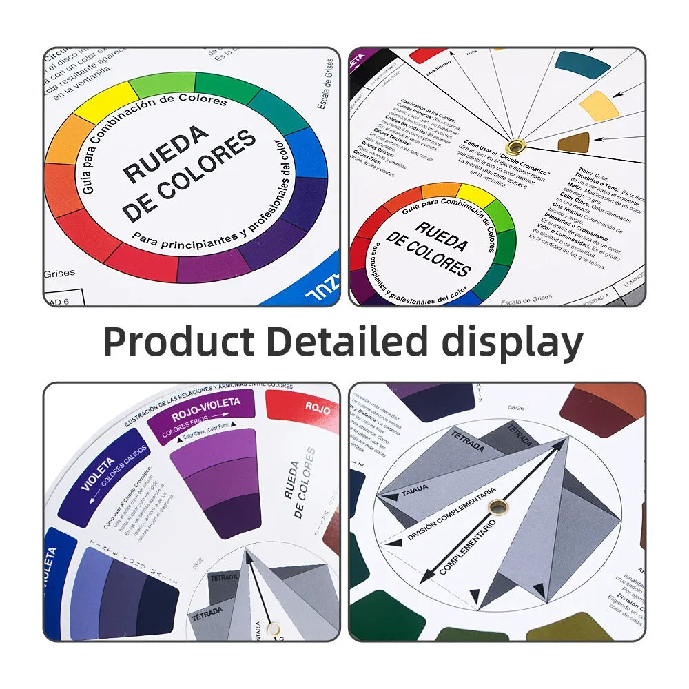 Spanish Color Wheel Mixing Guide – 14cm / 23.5cm Artist Color Theory & Pigment Reference Card