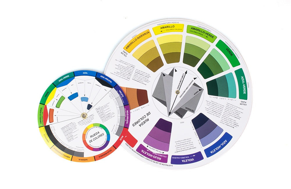 Spanish Color Wheel Mixing Guide – 14cm / 23.5cm Artist Color Theory & Pigment Reference Card