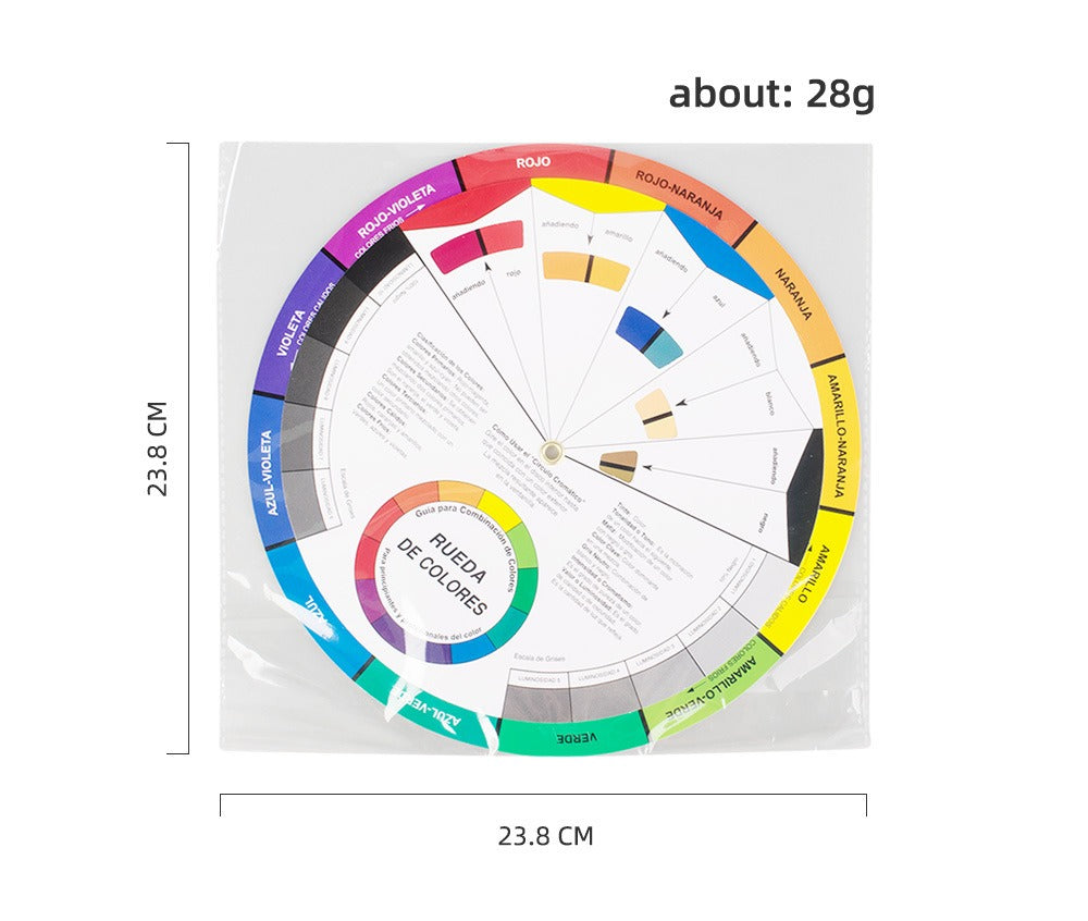 Spanish Color Wheel Mixing Guide – 14cm / 23.5cm Artist Color Theory & Pigment Reference Card