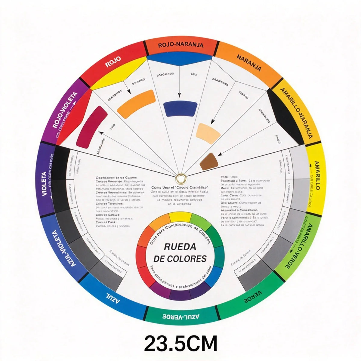 Spanish Color Wheel Mixing Guide – 14cm / 23.5cm Artist Color Theory & Pigment Reference Card