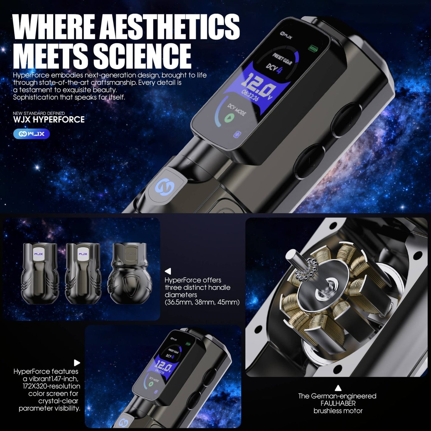 WJX HyperForce Wireless Tattoo Machine Pen Kit | 4.5mm Power Stroke Professional Tattoo Pen with FAULHABER Brushless Motor - Free Shipping
