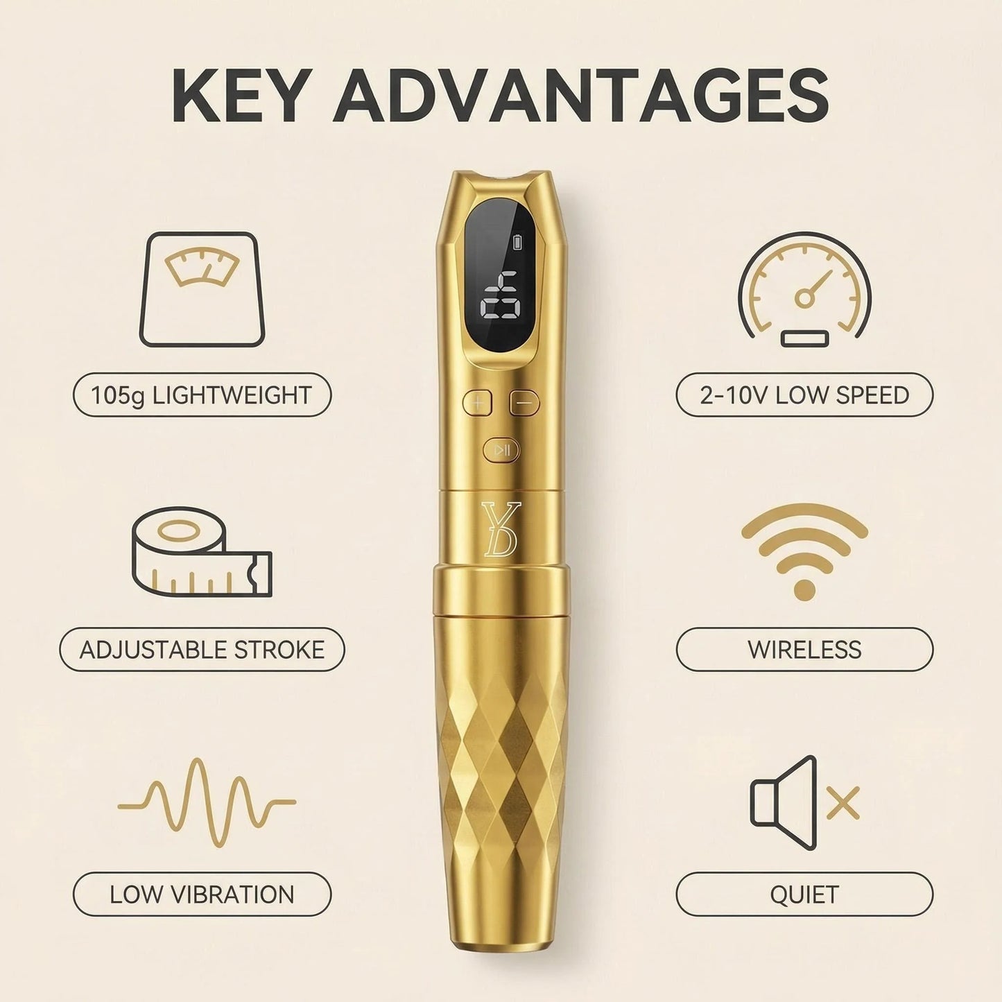 YD DEMO Pro Wireless Permanent Makeup Machine – Adjustable 2.5–3.5mm Stroke