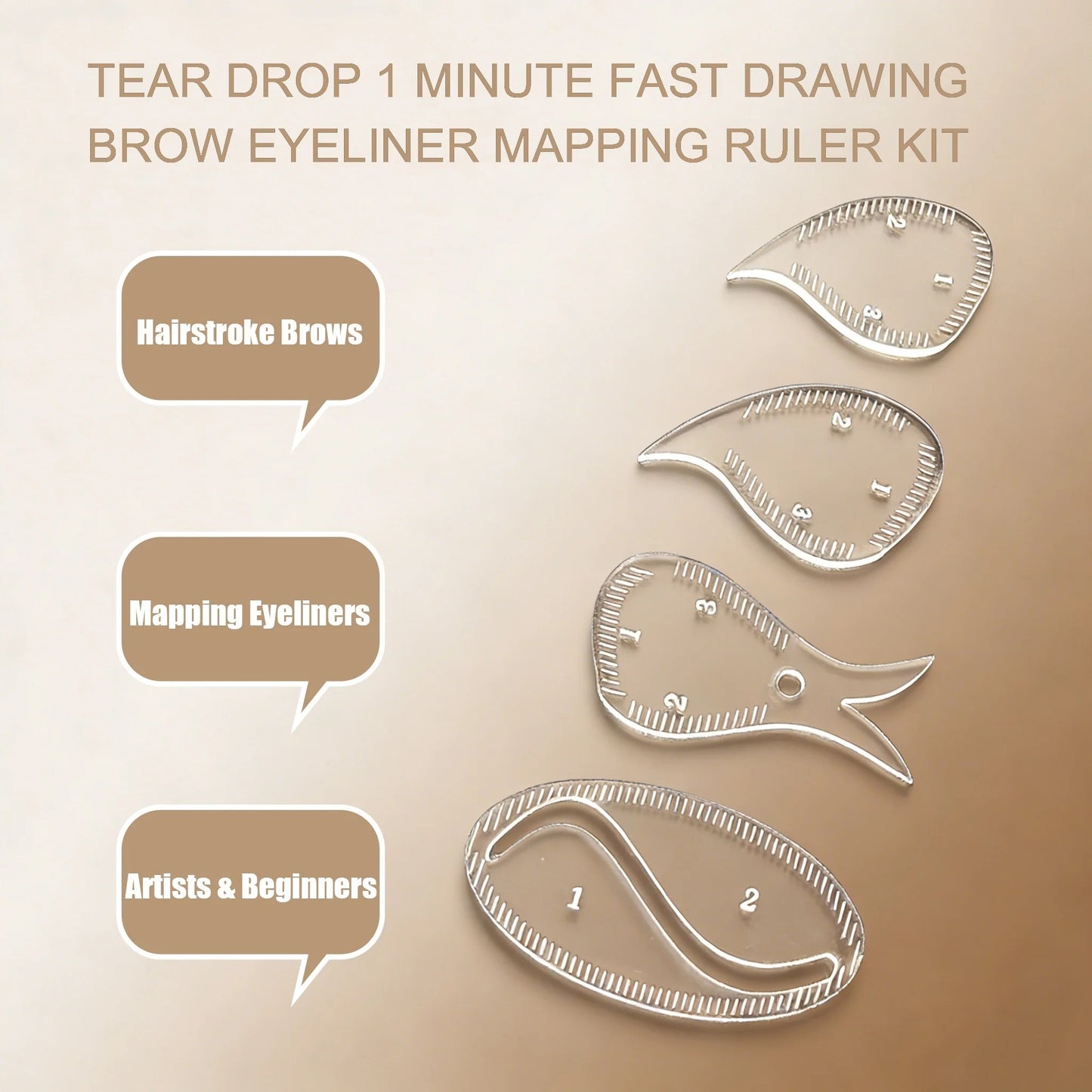 YD Hairstroke Brow & Eyeliner Mapping Ruler – 4 Piece Professional Set