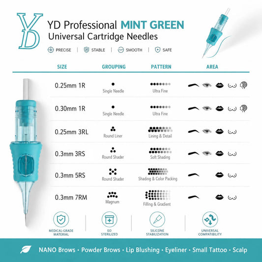YD Mint Green Universal PMU Cartridge Needles – 10 Pieces/Box