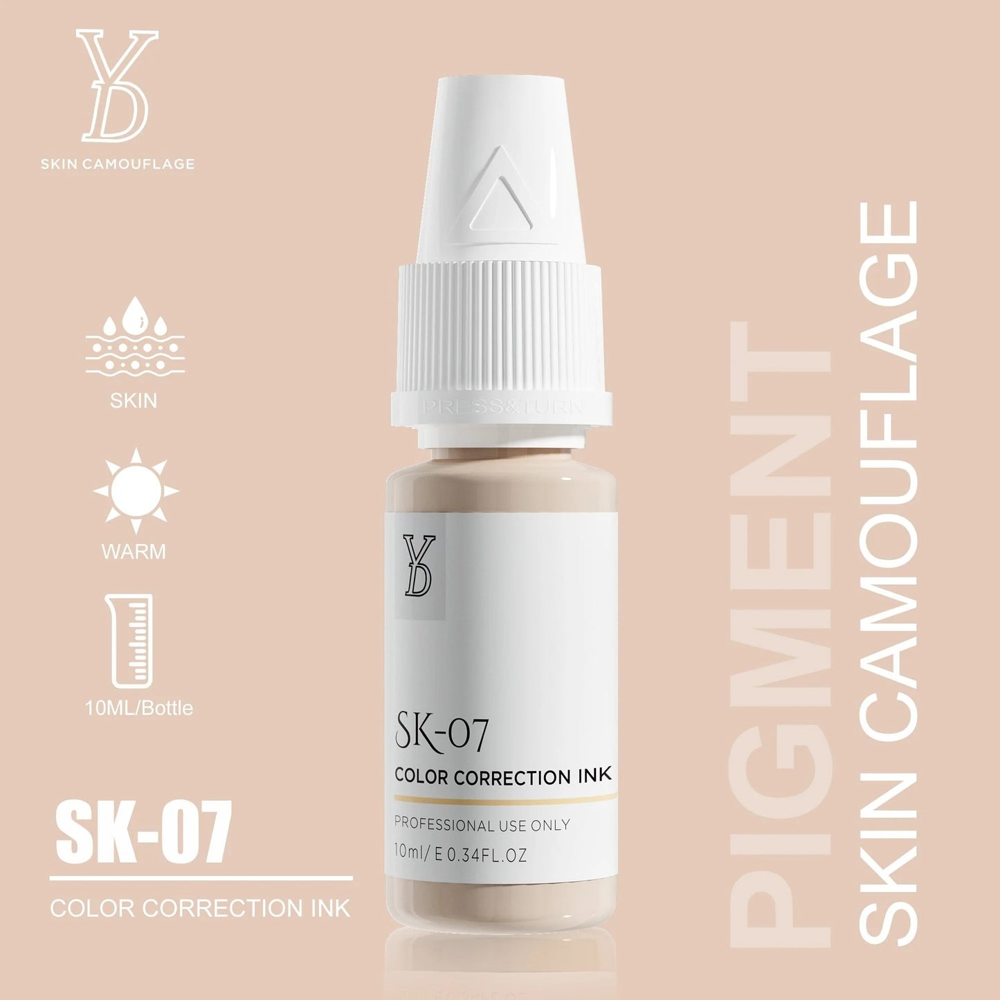 SK-07 YD Skin Camouflage Pigment 10ml – Light-Medium Warm Beige Color Correction Ink