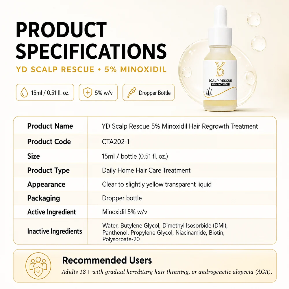 YD Scalp Rescue 5% Minoxidil Hair Regrowth Treatment – 15ml