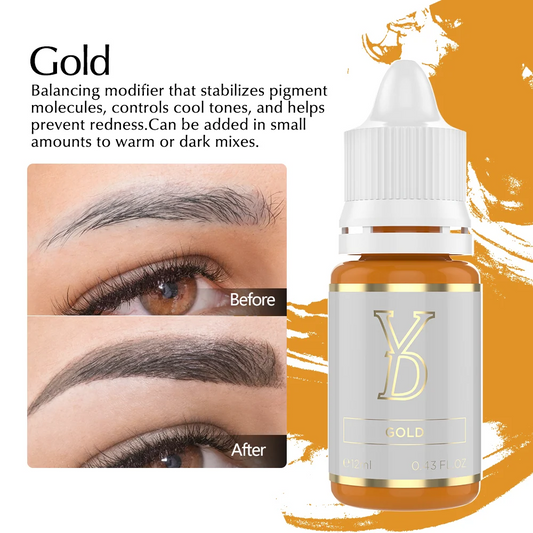 YD InoCream Gold Inorganic Eyebrow Pigment 12ml – Warm Golden Modifier PMU Pigment