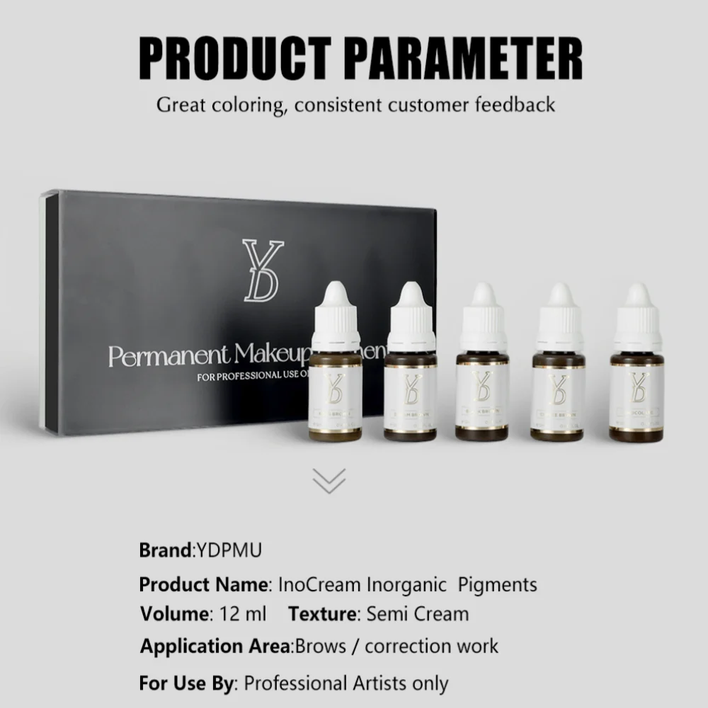 YD InoCream Inorganic Black Brown Brow Pigment – 12ml | Neutral Deep Brown PMU Pigment