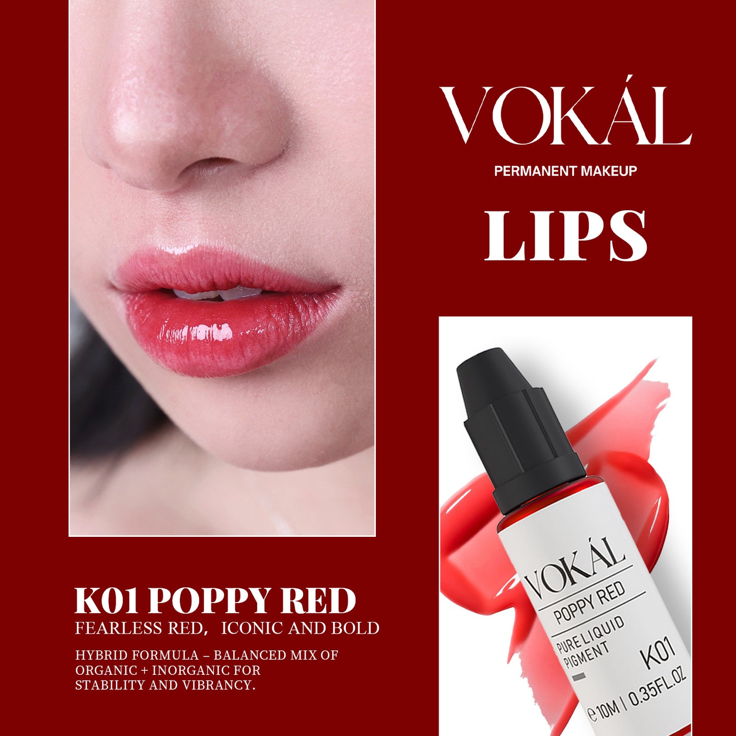 VOKÁL™ K01 POPPY RED – Water-Based Lip Pigment (10ml)