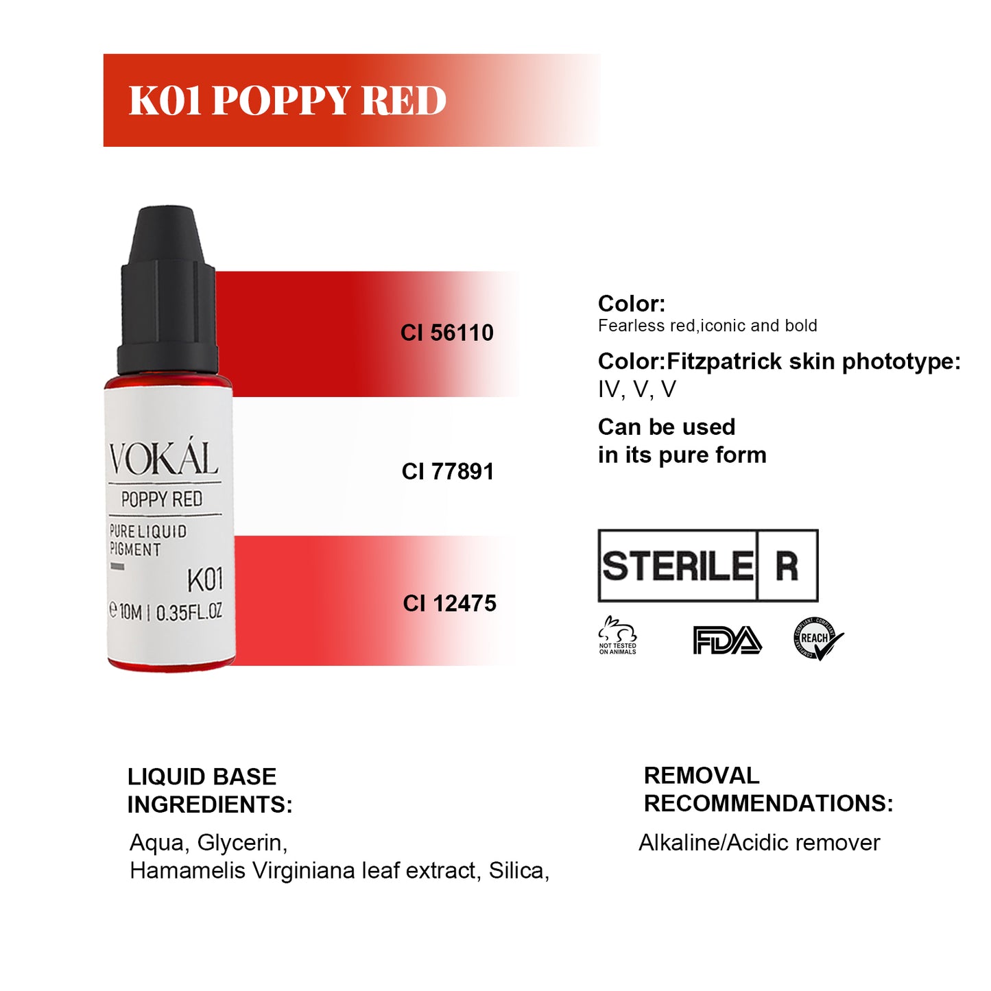 VOKÁL™ K01 POPPY RED – Water-Based Lip Pigment (10ml)