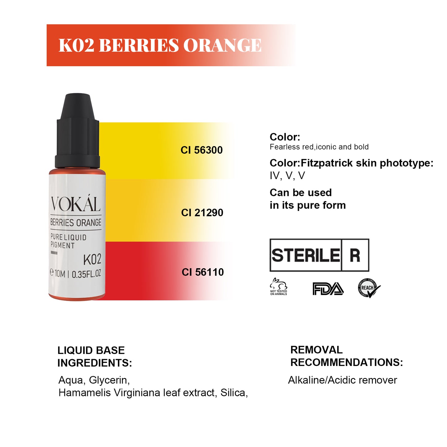 VOKÁL™ K02 BERRIES ORANGE – Water-Based Lip Pigment (10ml)