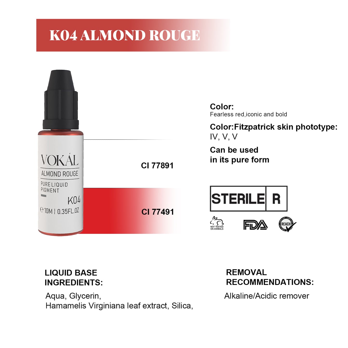 VOKÁL™ K04 Almond Rouge – Water-Based Lip Pigment (10ml)